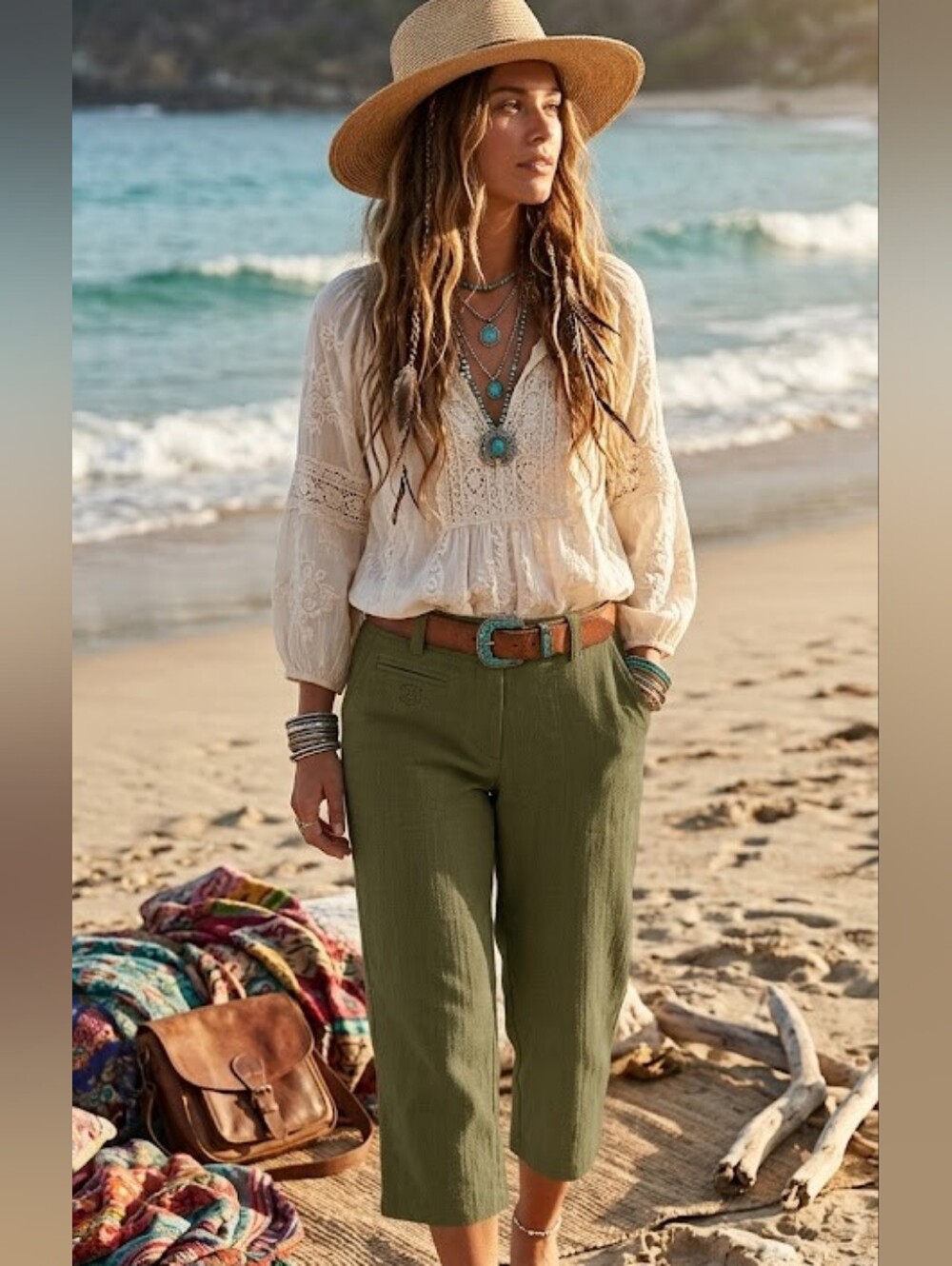 The Earth Collection green 100% raw cotton cropped pants